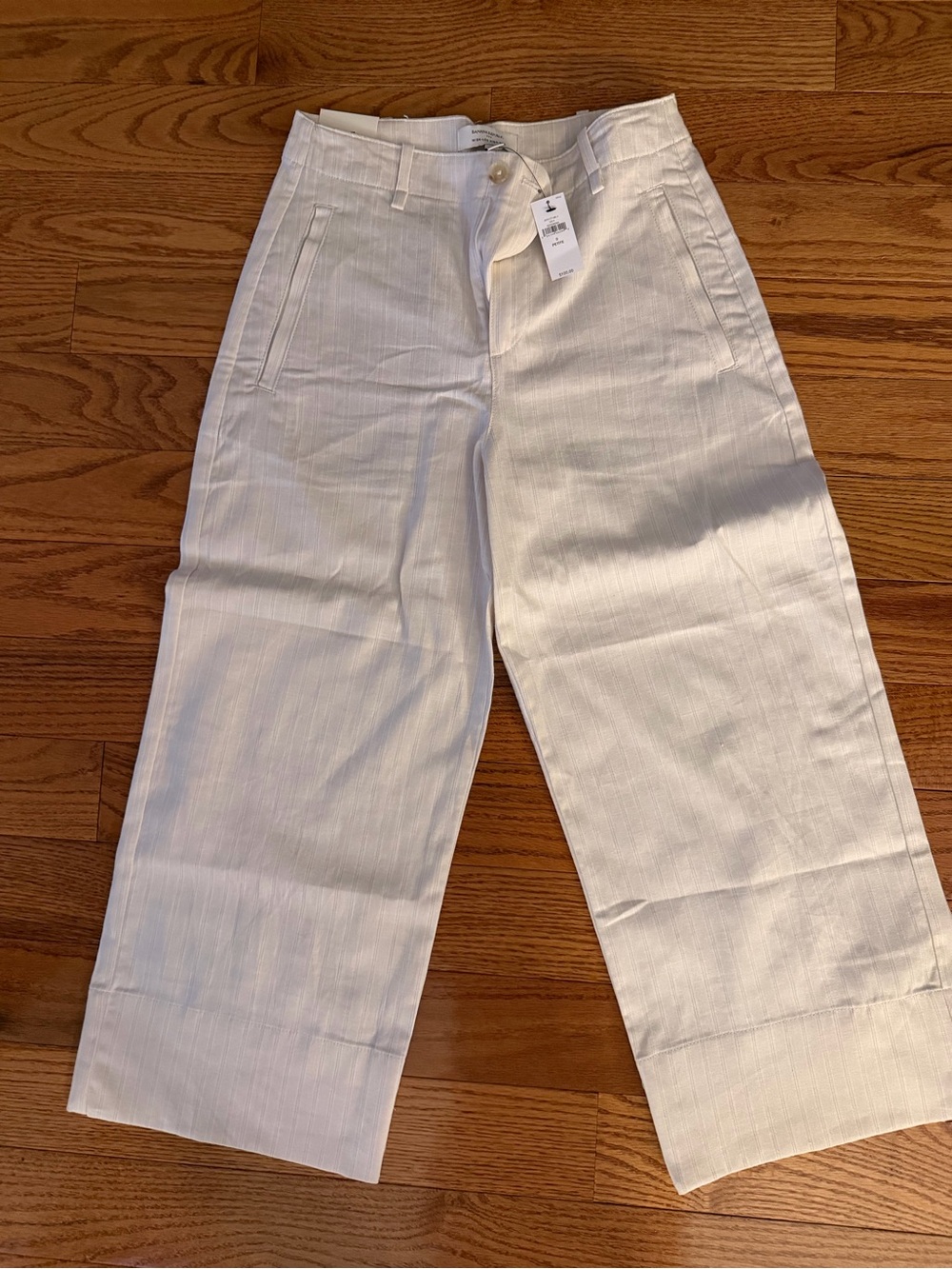 Banana Republic Factory Cream Wide-Leg Striped Linen Blend Pants
